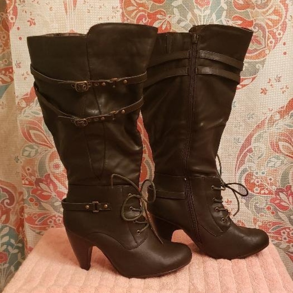 LANE BRYANT CHOCOLATE BROWN WIDE LEG DRESS BOOTS